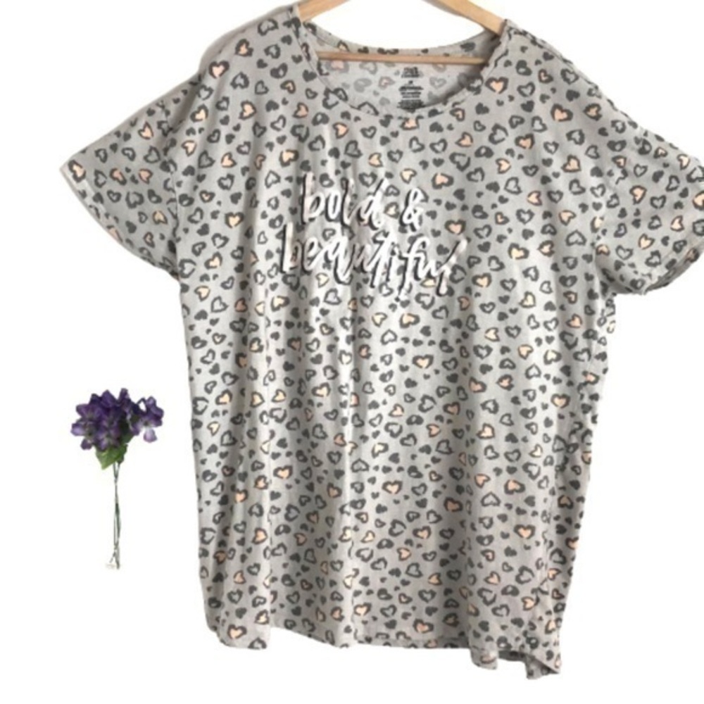 PEACE LOVE BOLD AND BEAUTIFUL GRAY HEARTS NIGHT SHIRT 3X